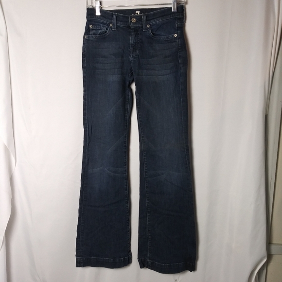 7 For All Mankind Dojo Flare Jeans Womens Size 24 Blue Denim Low Rise Seven - Picture 2 of 8